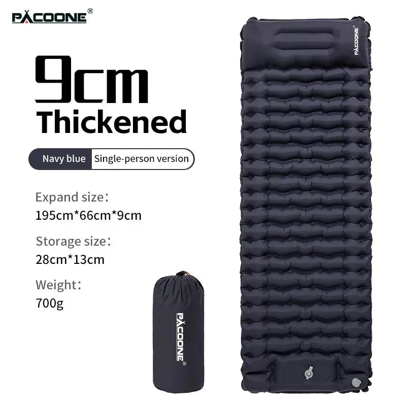 Pacoone inflatable camping mattress with pillow navy blue 9cm thick sleeping pad with bag on Tampa Home & Garden Store