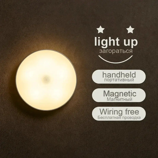 Motion Sensor LED Night Light for Closet Cabinet, round disc, warm white glow, magnetic on Tampa Home & Garden Store