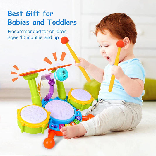 Toddler Drum Set with Microphone Kids Musical Toy 1-3 Years Lights - Tampa Home & Garden Store
