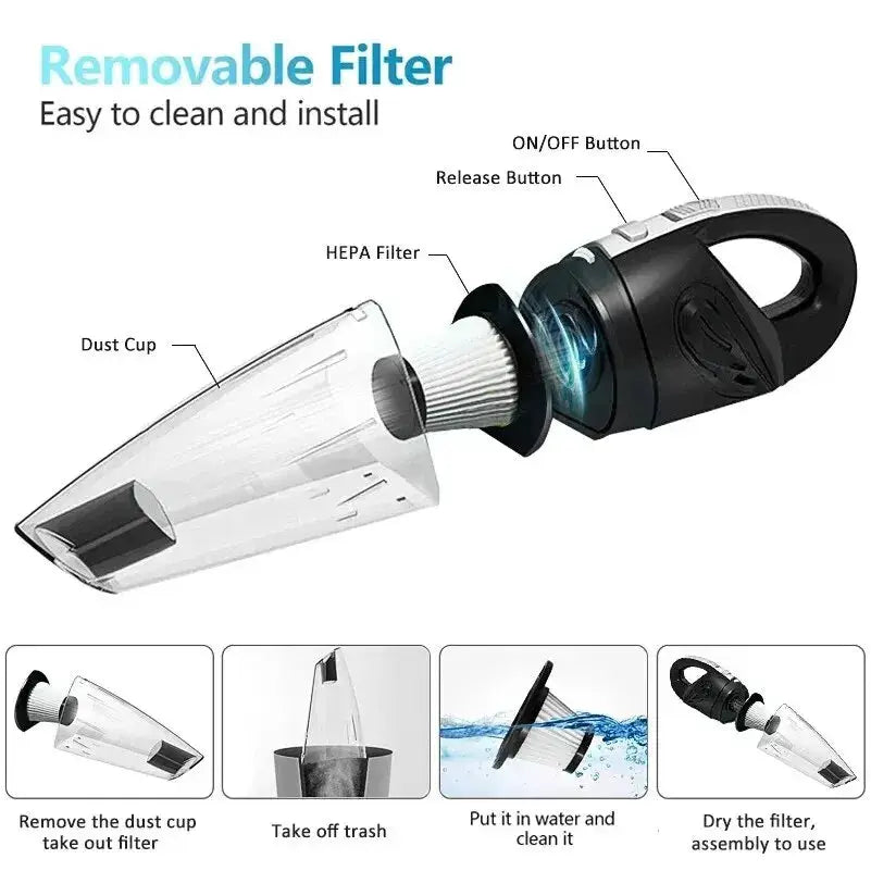Wireless handheld vacuum for car with cyclone suction, black body and clear dust cup on Tampa Home & Garden Store