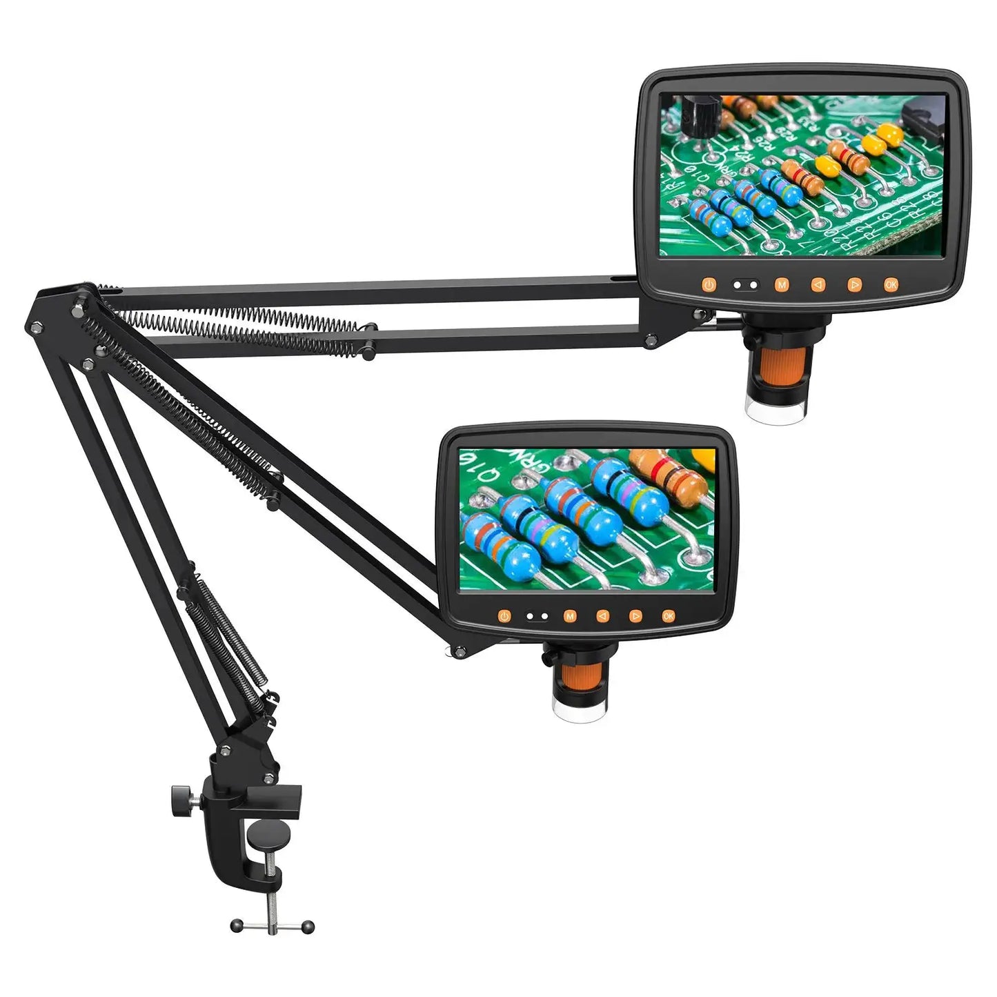 Adjustable Arm Stand for Coin Microscope with black metal frame and dual monitor screens on Tampa Home & Garden Store