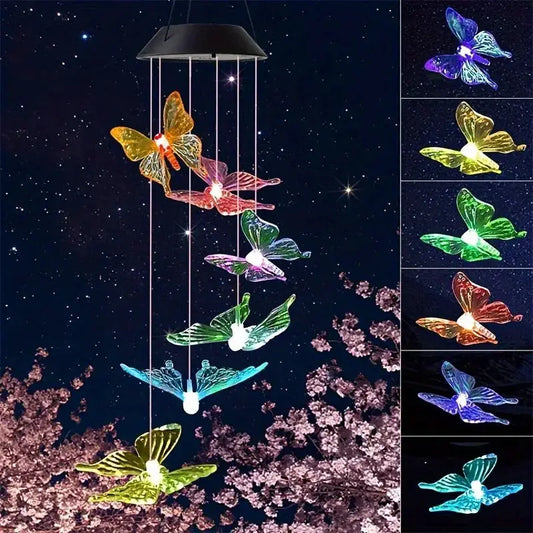 Led Solar Wind Chimes Color Changing Butterfly LED decor with hanging butterfly shapes on Tampa Home & Garden Store