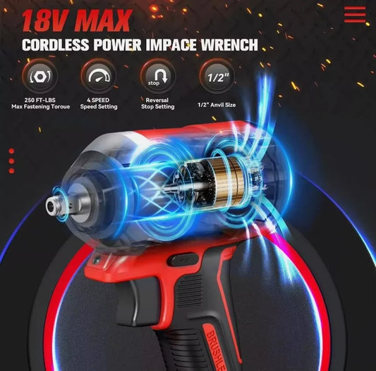 500Nm 1/2 Inch Brushless Cordless Impact Wrench 4 Speed Electric Driver - Tampa Home & Garden Store