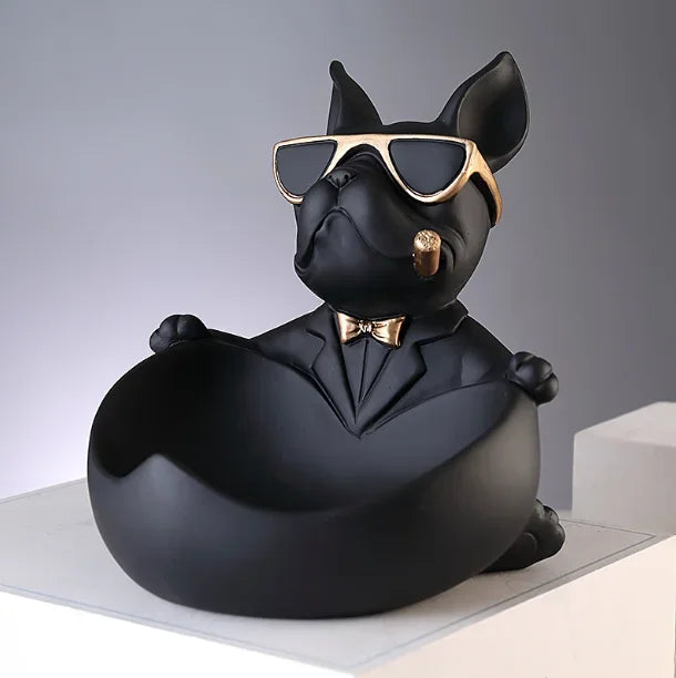Perfecsy black bulldog storage box figurine wearing tuxedo, gold sunglasses, and cigar on Tampa Home & Garden Store