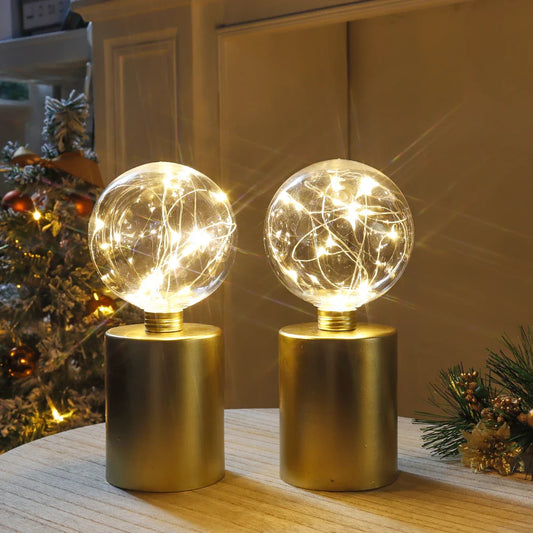 2Pcs Gold Table Lamp Battery Powered Cordless LED Light Bedroom Living Room Decor - Tampa Home & Garden Store