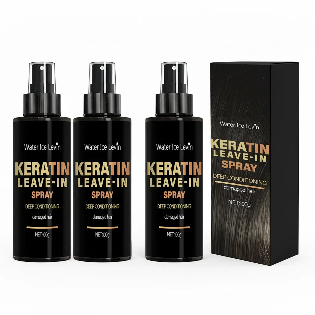 Water Ice Levin Keratin Leave-In Spray trio: 3 black pump bottles, box 100g on Tampa Home & Garden Store