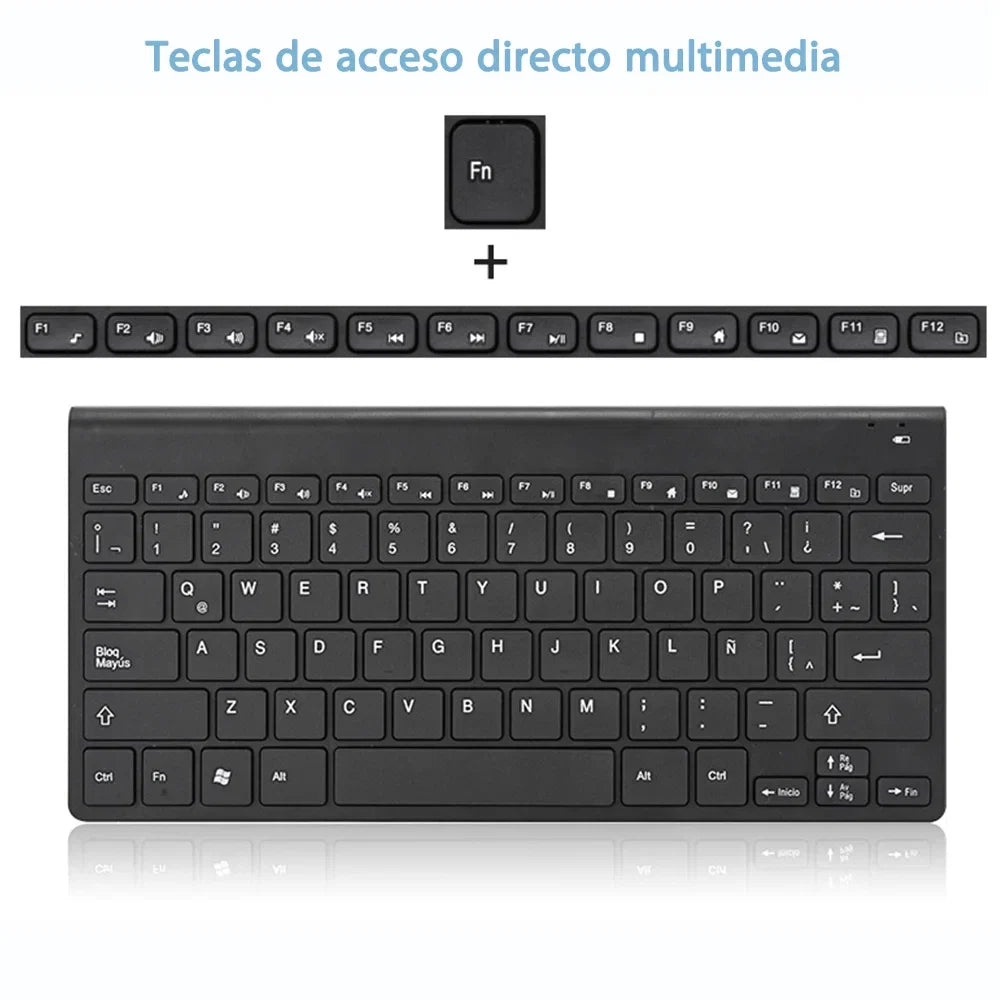 Black wireless Spanish-layout keyboard with 78 keys and compact chiclet keys for PC gaming on Tampa Home & Garden Store