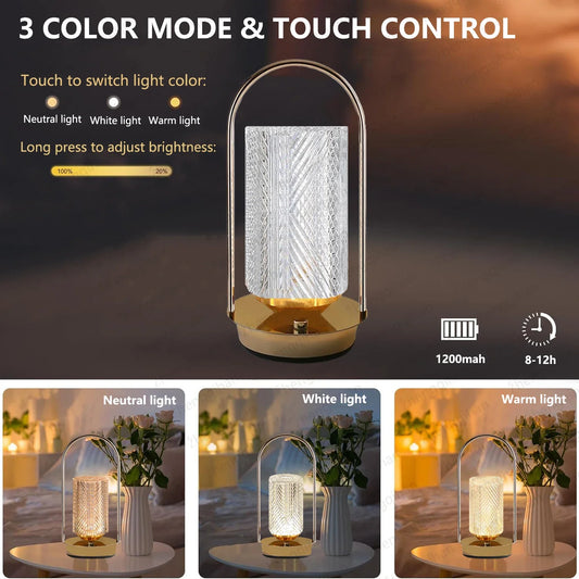 Wireless Crystal LED Table Lamp – Rechargeable Touch Night Light for Bedroom Bar - Tampa Home & Garden Store