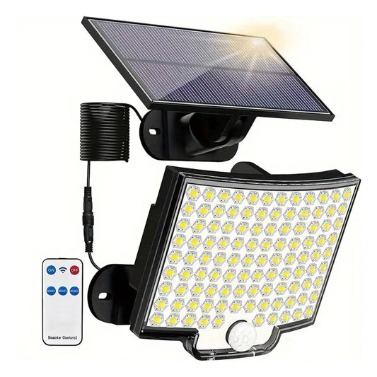 106LED Solar Motion Outdoor Security Light with solar panel, LED floodlight array, remote control Moktan Sabai on Tampa Home & Garden Store