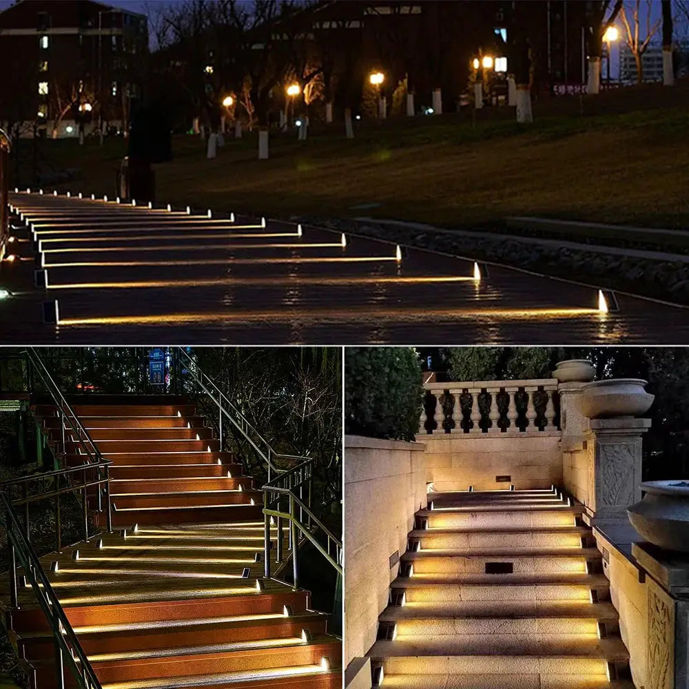 Outdoor Solar Step Lights warm white RGB for landscape path lighting along stairways on Tampa Home & Garden Store