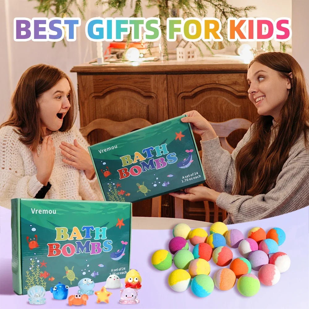 Bath Bombs for Kids 24-pack gift set by Silcy Skin with colorful bombs and surprise inside on Tampa Home & Garden Store