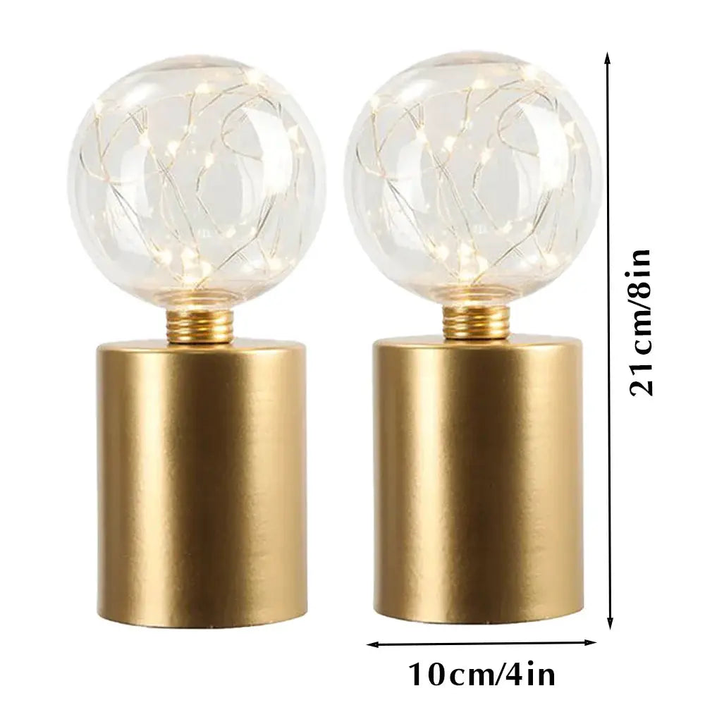 2Pcs Gold Table Lamp Battery Powered Cordless LED Light Bedroom Living Room Decor - Tampa Home & Garden Store