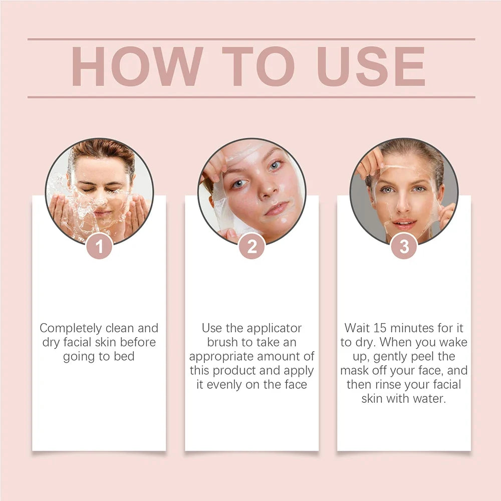 75g Collagen Wrapping Peel Off Facial Mask 3-step how to use pink infographic by Silcy Skin on Tampa Home & Garden Store
