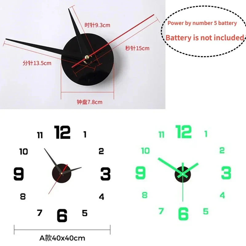 Luminous Digital Wall Clock LED 3D Display black round clock with red hands and green digits on Tampa Home & Garden Store