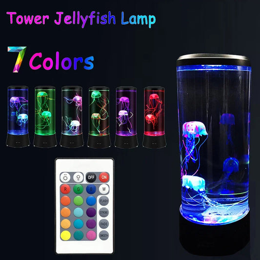 Perfecsy Jellyfish Lamp tower with 7-color LED aquarium and remote control USB charging on Tampa Home & Garden Store