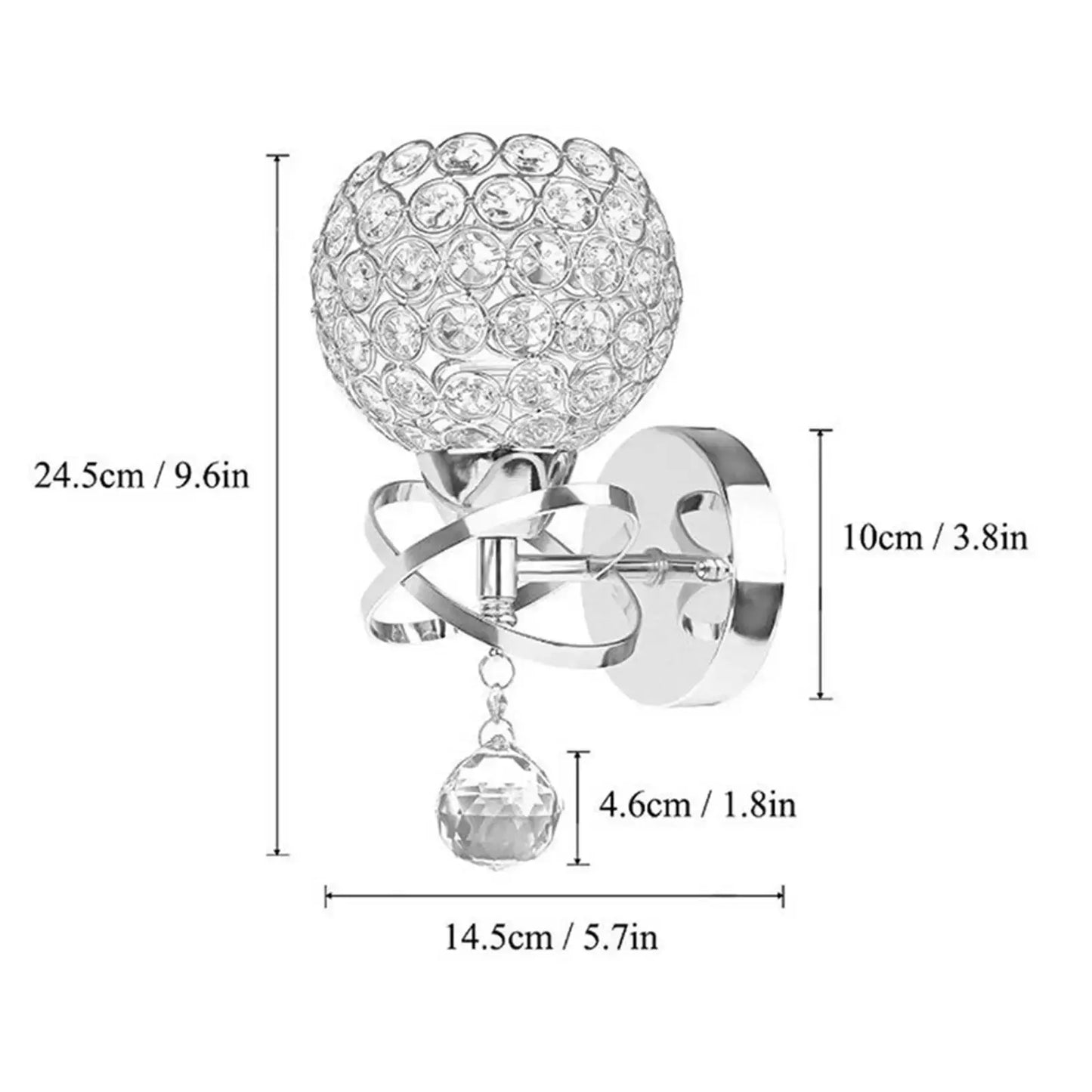 Moktan Sabai crystal LED wall light with spherical shade, chrome finish, decorative bedroom lamp on Tampa Home & Garden Store