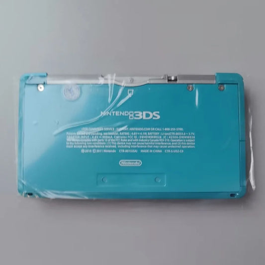 Nintendo 3DS handheld console in teal, refurbished back view wrapped in plastic on Tampa Home & Garden Store