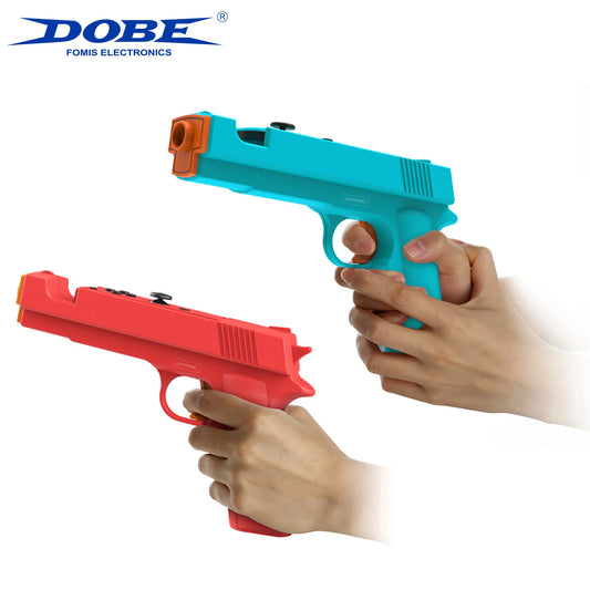 DOBE Switch gaming gun turquoise hand grip with orange muzzle red variant shown on Tampa Home & Garden Store