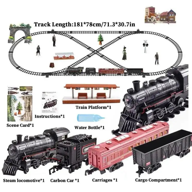 Kids electric train set with steam locomotive, red passenger car and cargo car Moktan Sabai on Tampa Home & Garden Store