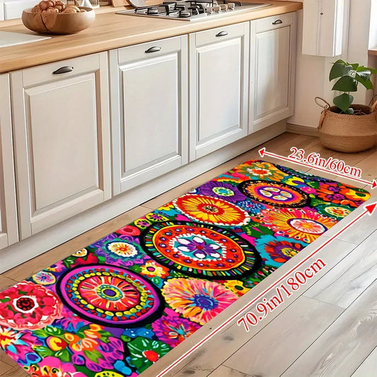 VIKAMA Vintage Flower Runner Rug bright multicolor floral pattern 70.9in x 23.6in Perfecsy on Tampa Home & Garden Store