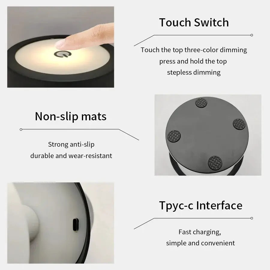 Desk lamp LumiNest rechargeable LED with 3-color dimming; circular top touch switch, USB-C port on Tampa Home & Garden Store