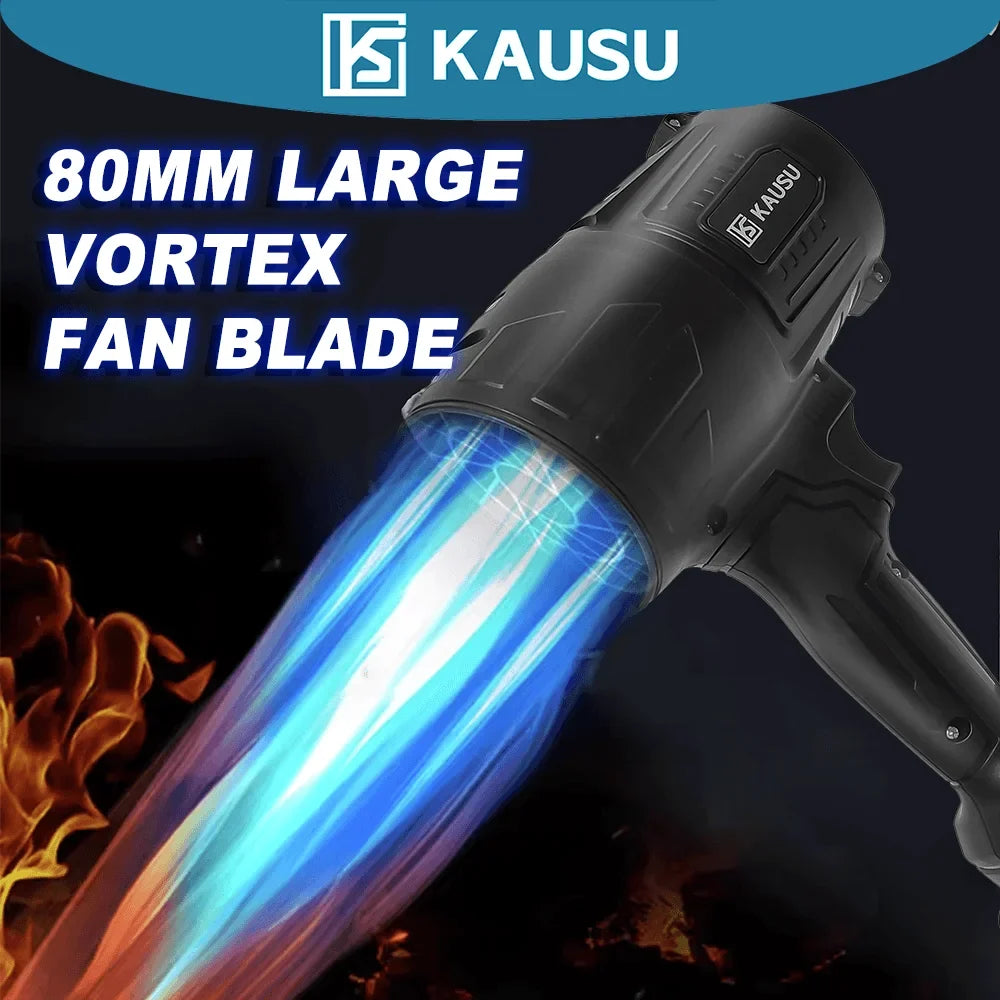 Cordless handheld leaf blower with 80mm large vortex fan blade and KAUSU logo on the unit on Tampa Home and Garden Store