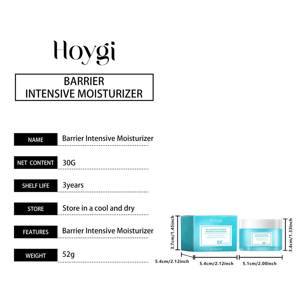 Hoygi Barrier Intensive Moisturizer teal box and jar set (30g) on Tampa Home & Garden Store