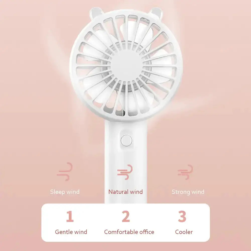 Moktan Sabai portable white handheld hand fan, USB rechargeable with 3-speed wind options on Tampa Home & Garden Store
