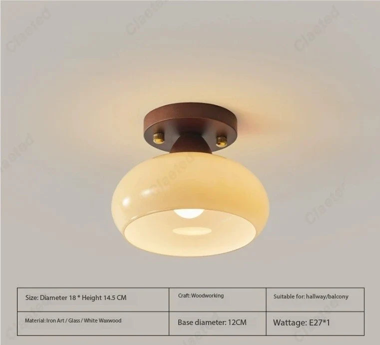 New Japanese LED cream wind glass ceiling lamp by Perfecsy with cream glass shade and wooden mount on Tampa Home & Garden Store
