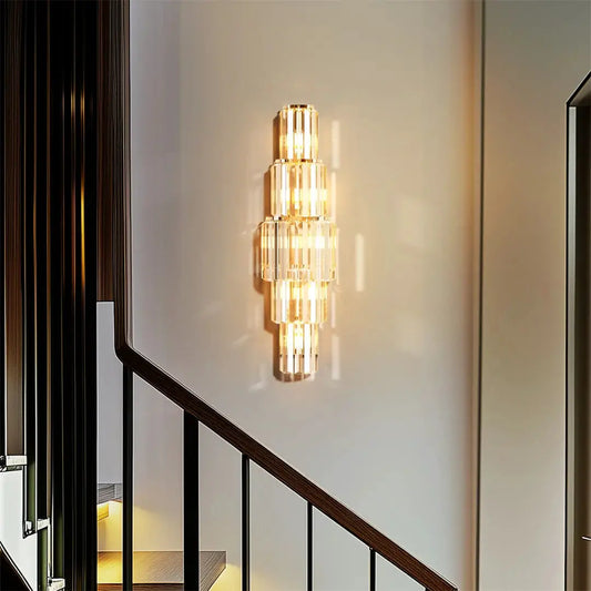 Modern crystal wall lamp sconce with stacked amber glass panels on Tampa Home & Garden Store