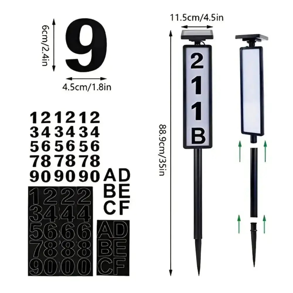 Solar House Number Light LED Address Sign Moktan Sabai with stake, black panel & digits on Tampa Home & Garden Store