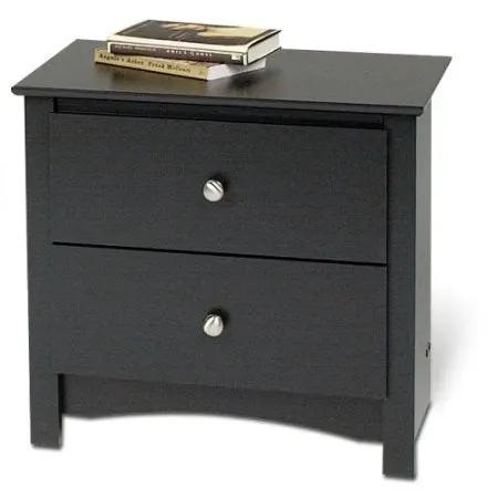 Black Two Drawer Bedroom Nightstand with Brushed Nickle Knobs - Tampa Home & Garden Store