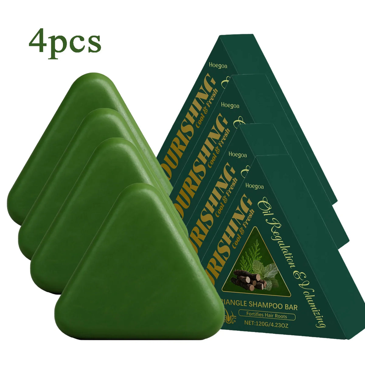 Herbal Usman Grass shampoo bars by Silcy Skin, green triangular 4pcs oil-control dandruff relief on Tampa Home & Garden Store