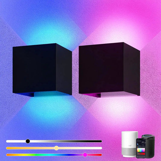 2-Pack Moktan Sabai RGBCW 10W outdoor wall lights in black metal, app-controlled RGB color on Tampa Home & Garden Store