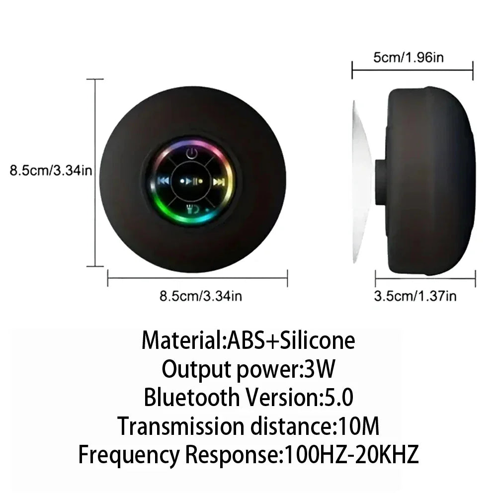 Portable Waterproof Bluetooth Speaker with LED Light Suction Cup Outdoor