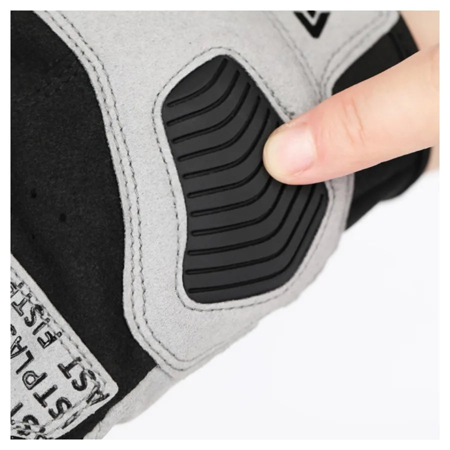 BikerZoneZ motorcycle gloves with gray suede panels and black ribbed anti-slip palm pad on Tampa Home & Garden Store