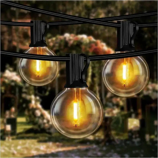G40 solar globe string lights, warm yellow glow, 3-bulb patio decor on Tampa Home & Garden Store