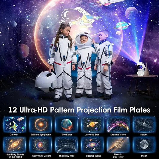 Astronaut Galaxy Projector night light with 12 Ultra-HD space film plates, white space suits Moktan Sabai on Tampa Home & Garden Store