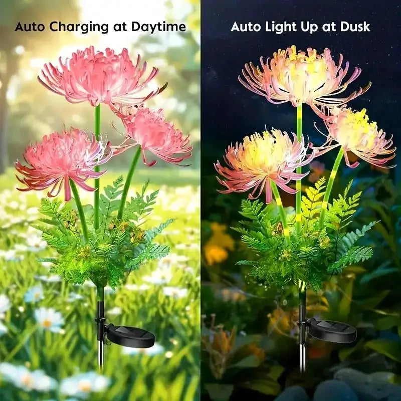 Outdoor solar garden lights pink flower LED stake pair for pathway lighting Moktan Sabai on Tampa Home & Garden Store