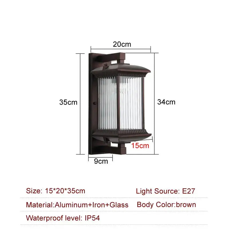 Outdoor Waterproof Metal Wall Lamp Moktan Sabai brown lamp with glass panels IP54 on Tampa Home & Garden Store