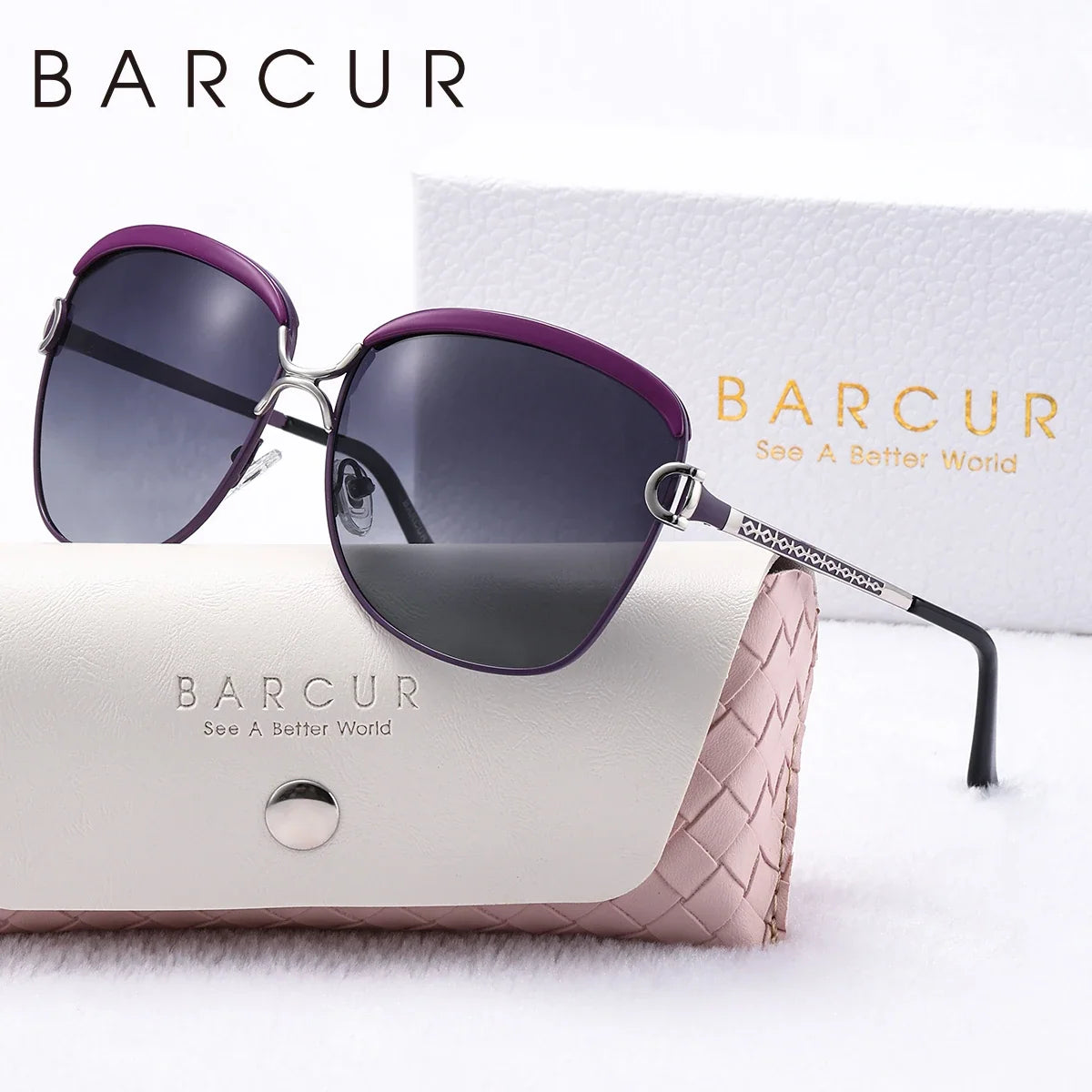 BARCUR women's polarized sunglasses with metal frame, purple gradient lenses, UV400, Stevvex, gift box on Tampa Home & Garden Store