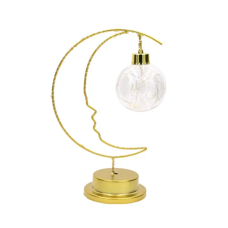 Moon Star LED Night Light iron decor with gold crescent moon stand and glass orb Moktan Sabai on Tampa Home & Garden Store