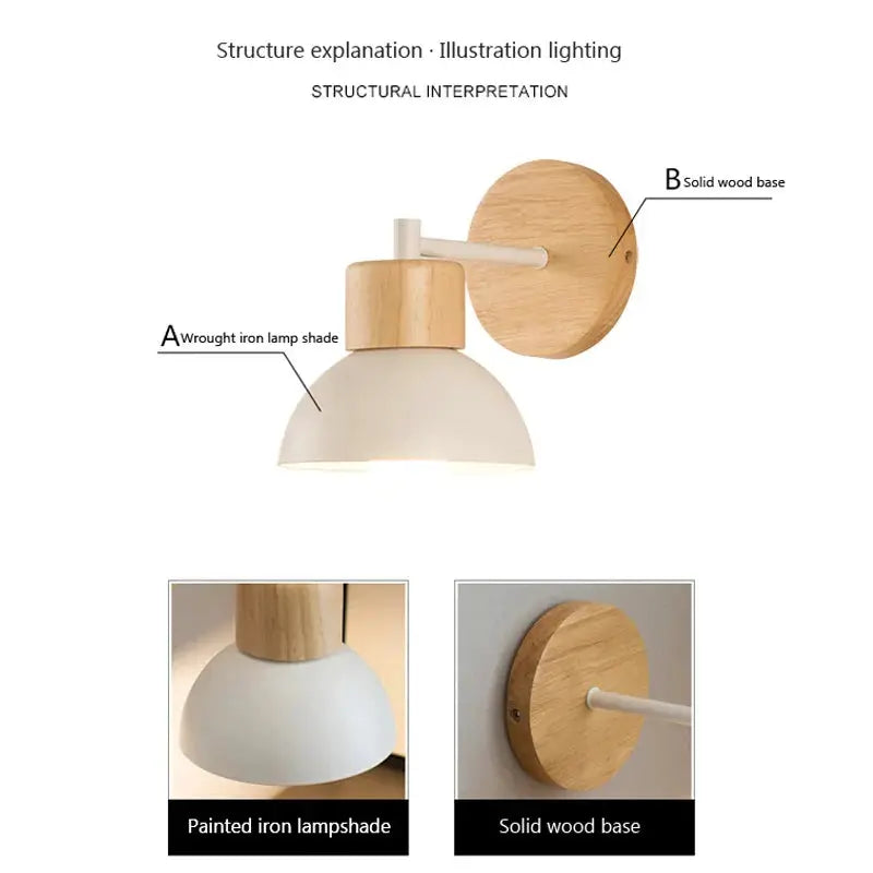 Nordic Wood LED Wall Lamp Sconce by Moktan Sabai with solid wood base and iron shade on Tampa Home & Garden Store