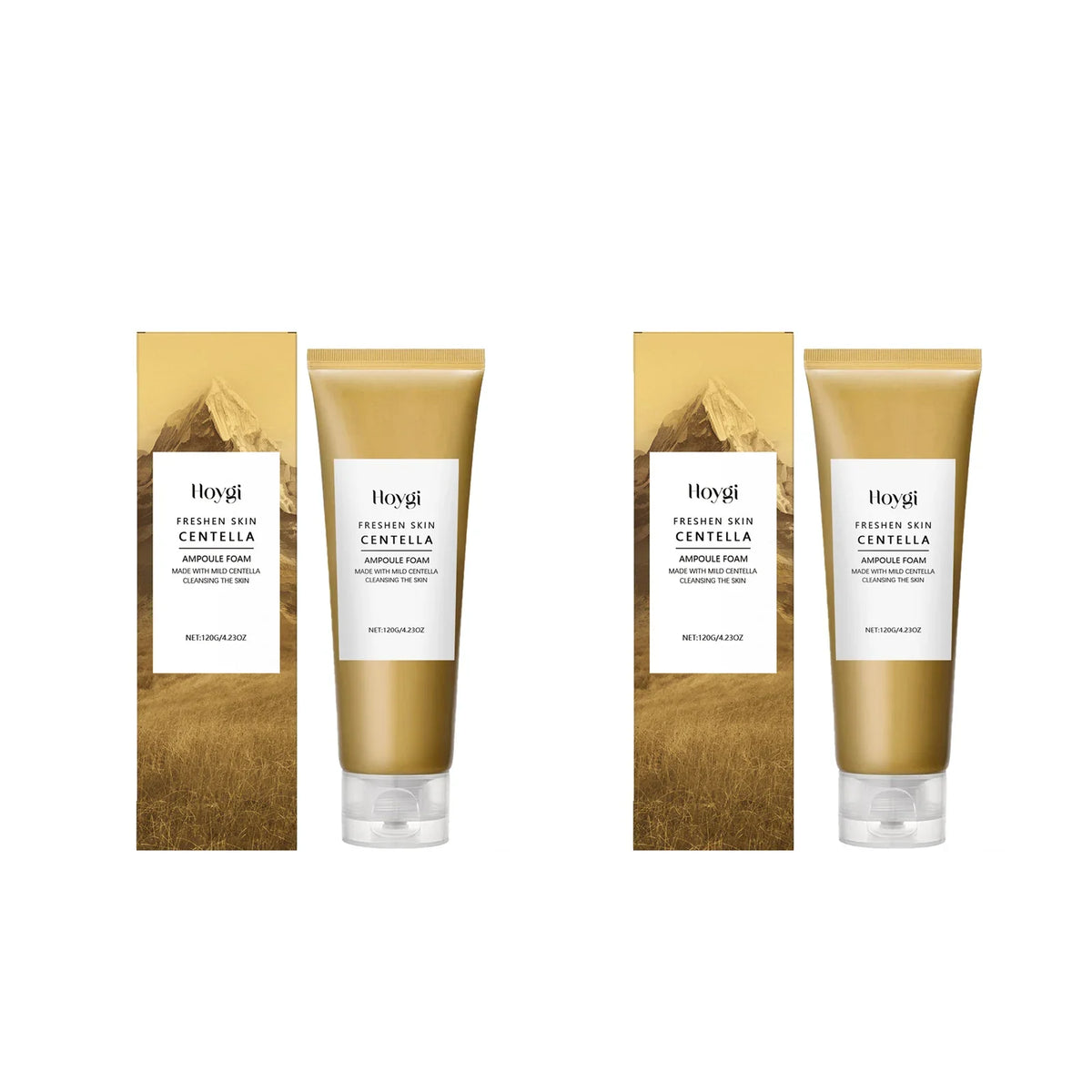 Hoygi Centella Ampoule Foam cleanser tubes with gold boxed packaging, 2 tubes and 2 boxes on Tampa Home & Garden Store