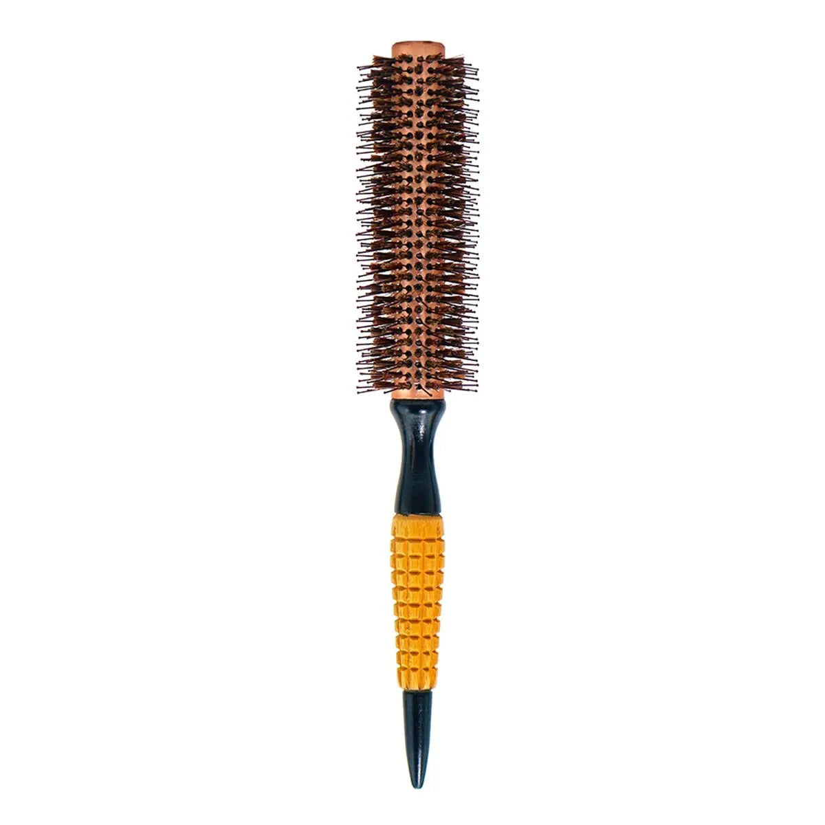 Wood-handle round brush with boar bristles, Silcy Skin, anti-static, orange grip on Tampa Home & Garden Store