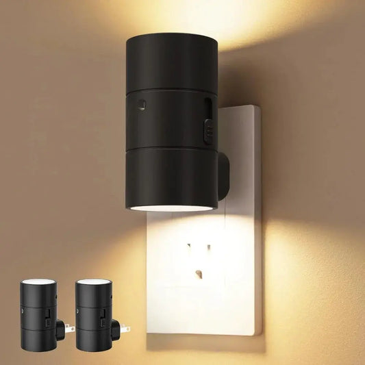 Dimmable LED night light with sensor, 2-pack Moktan Sabai plug-in wall unit, black cylinder on Tampa Home & Garden Store
