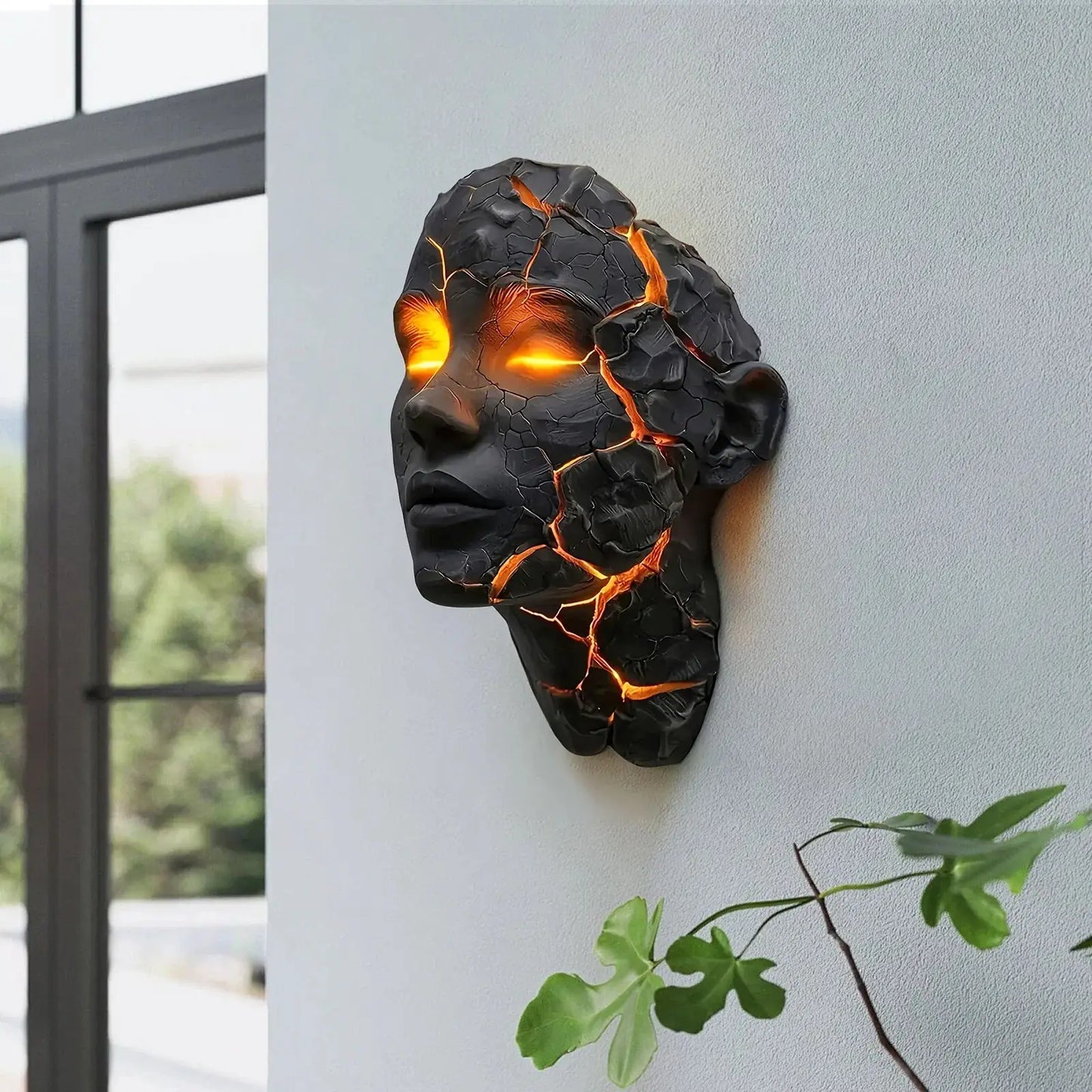Halloween LED Broken Soul wall lamp night light with cracked black surface and orange glow on Tampa Home & Garden Store