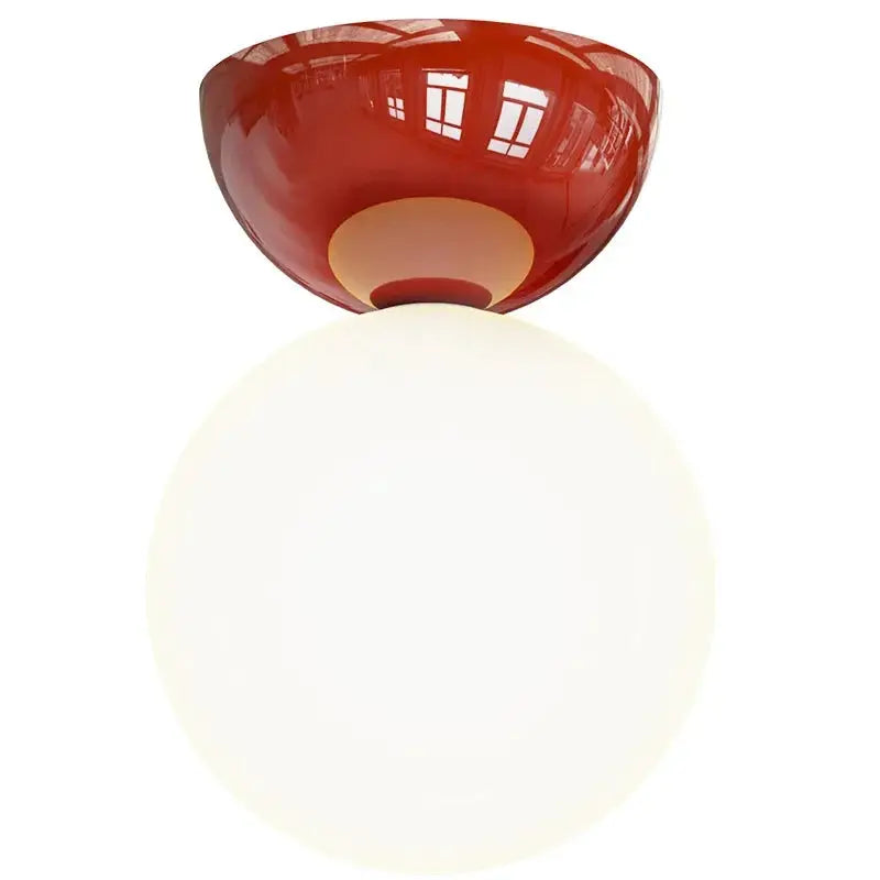 Bauhaus dome ceiling light with cream glass globe and red canopy flush mount on Tampa Home & Garden Store
