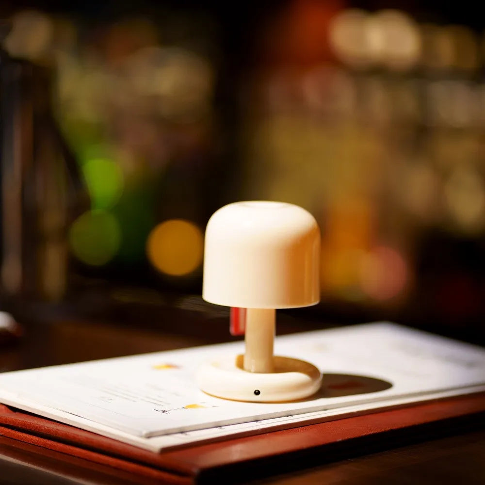 Sunset Mushroom Night Lamp Moktan Sabai desktop lamp in natural wood with cream cap on Tampa Home & Garden Store