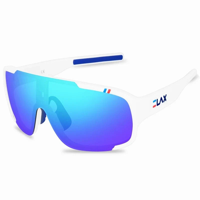 ELAX Sunglasses UV400 Outdoor Sport white frame with blue mirrored lenses by BikerZoneZ on Tampa Home & Garden Store